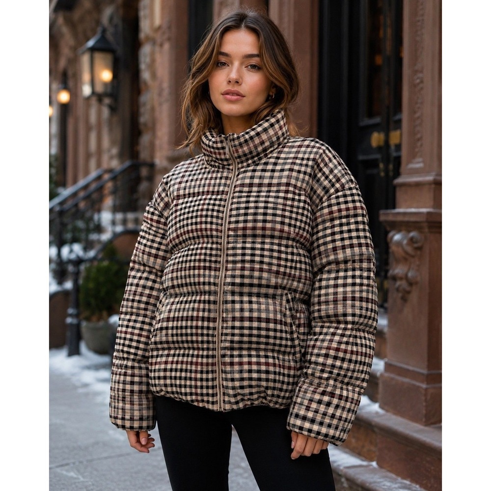 Future Collective Reese Blutstein XL Plaid Check Puffer Jacket Zip Up on